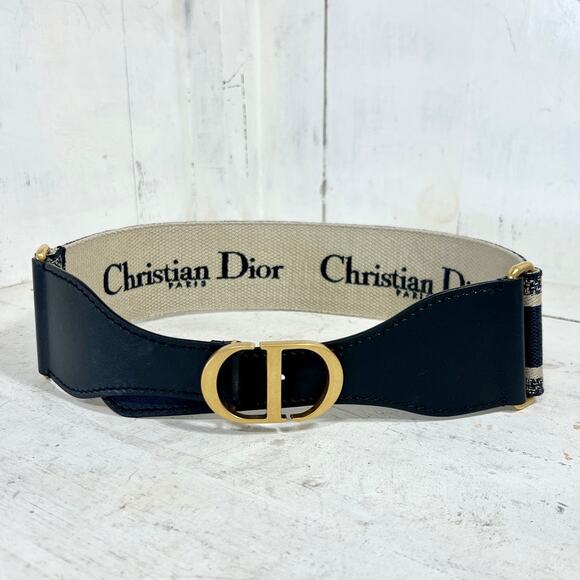 Christian Dior Bicolor Jacquard Logo Oblique CD Waist Belt Navy / Black 75 / M - Picture 1 of 9